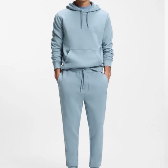 BOSS Mens Wetalk Logo-patch hooded sweatshirtand pants in cotton terry Blue
